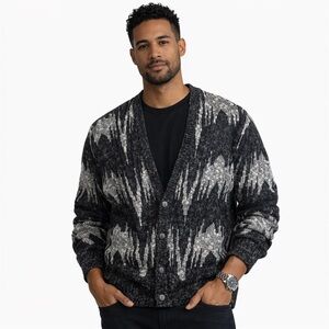Vintage Scandia USA‎ Made Knit Cardigan Sweater Black Silver Large